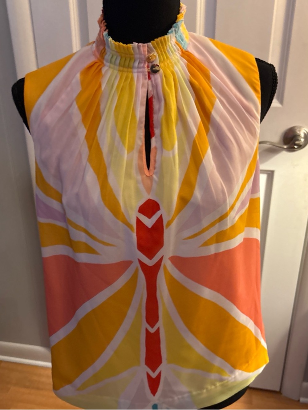 Marie Oliver Sleeveless Halter Top in Yellow, Coral & White